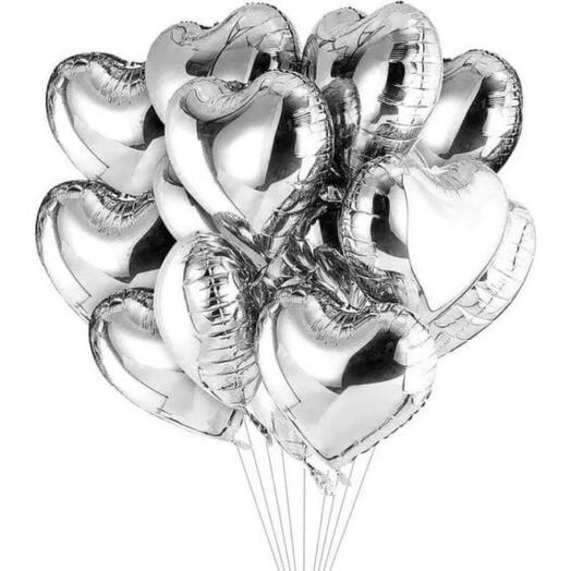 9 Silver Heart Shaped Helium filled Foil Balloon