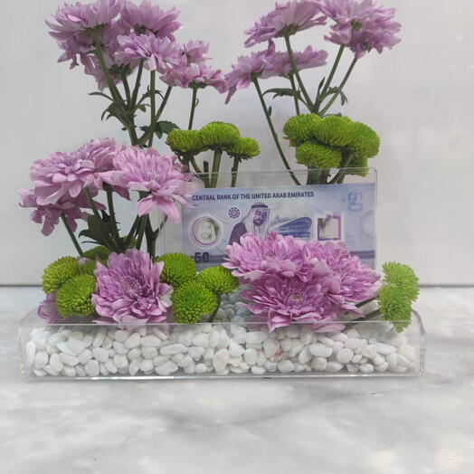 ACRYLIC MONEY TRAY WITH CHRYSANTHIUM