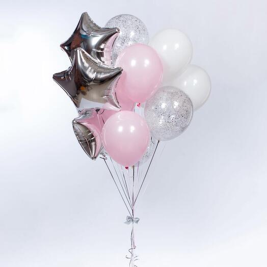 Сет 1 розовый/серебро/белый Воздушные шары с гелием