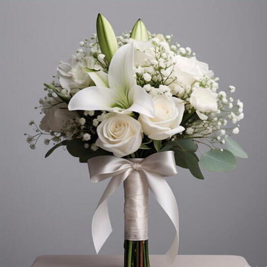 Artificial white and green bridal tied bouquet