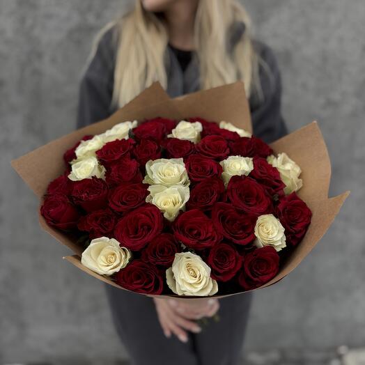 41 red and white roses in craft - a worthy bouquet