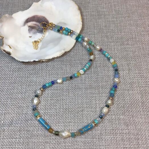 Collar Gargantilla de mezcla de piedras Naturales y perlas