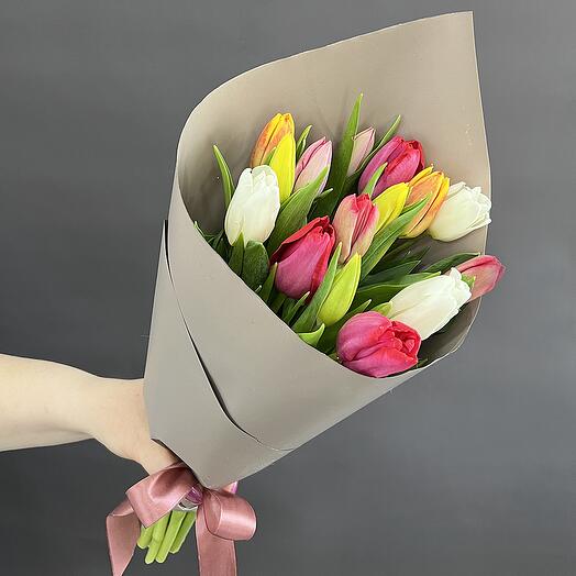 Букет 15 тюльпанов, микс