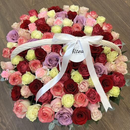 Colorful roses in basket
