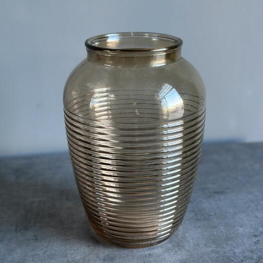 Ваза стеклянная бочонок бронза