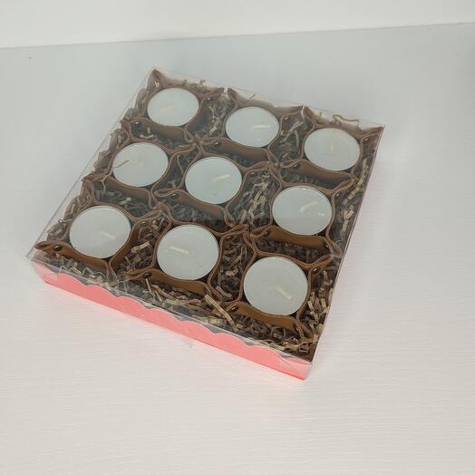 Подсвечники коричневые для чайных свечей в красной коробке