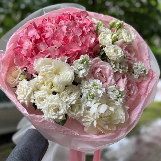 Bouquet of chrysanthemums, carnations, hydrangeas