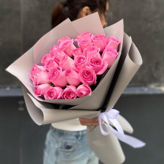 25 розовых роз Кения 40 см