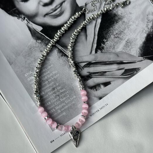 Чокер из гематина и кошачьего глаза «Pink silver»