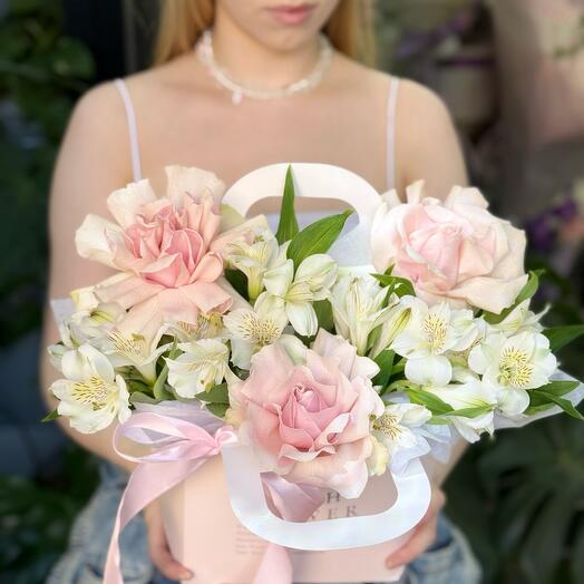 Розовые розы  в сумочке «Нежно»