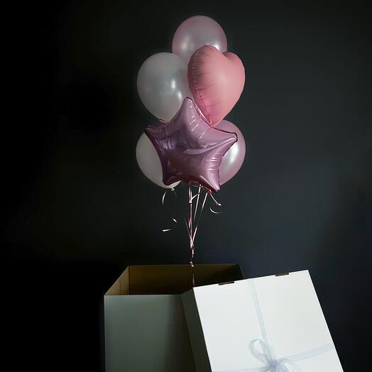 Шары в коробке на День Рождения, для девочки, девушке, с розовым сердцем