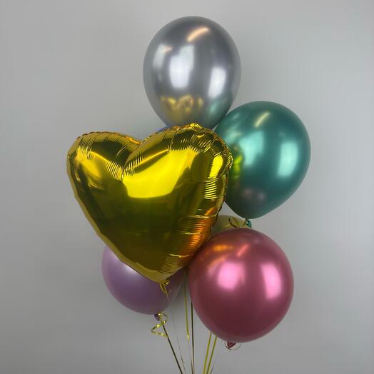 Шары хром с золотым сердцем 7 шт