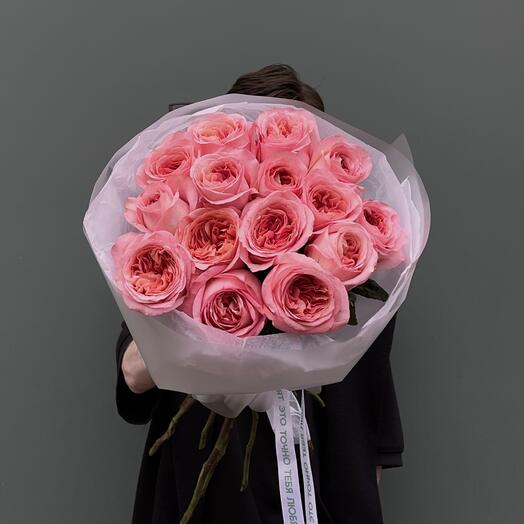 Моно-букет из 15 пионовидных роз «Pink xpression»