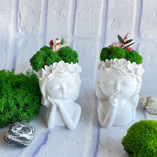 Набор подарочный кашпо со мхом для любимой