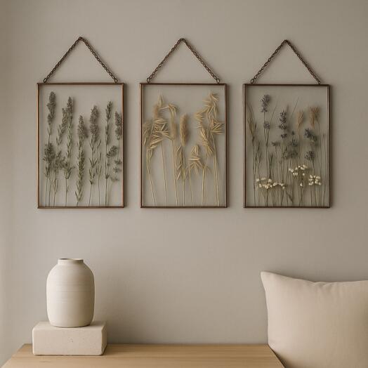 Арт. 461медный Три панно с настоящими злаками, травами и полевыми цветами