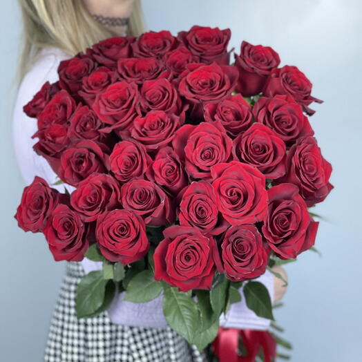 Букет из 35 премиальных бордовых роз 70см (4)