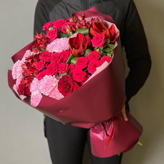 Букет для любимой мамы! Амариллис, Роза кустовая