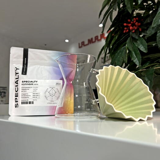 ВВоронка RISE ORIGAMI, фисташковая + RISE Pourover coffee maker, 400 мл + Кофе Колумбия Уила Excelso