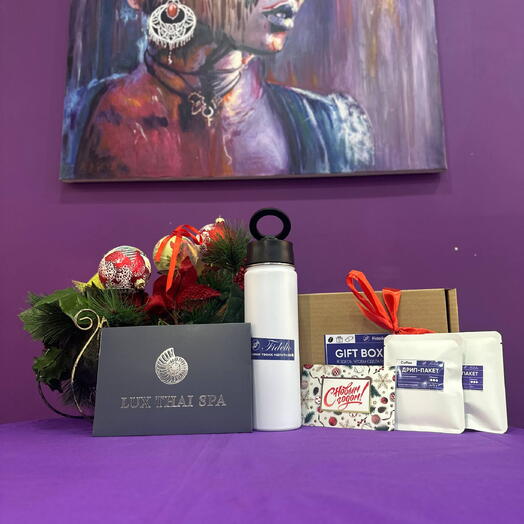 Новогодний бокс сертификат "Lux Thai Spa" дрип пакеты и термос-штатив