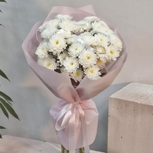 Монобукет из пяти белых Хризантемы