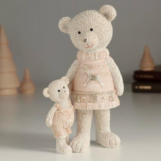 Фигурка Мишка с малышом в розовых свитерах, 9×7×16 см 🎁 Сувенир 🎁