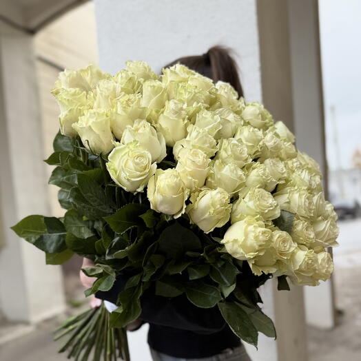 51 белая Роза на ленте