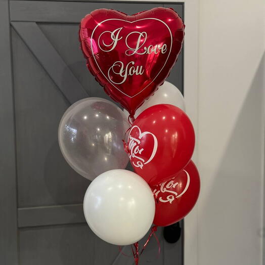 Фонтан из 6-ти красно-белых шаров «I love you»