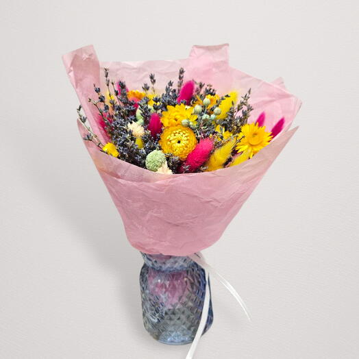 Ароматный букет из Ярких Сухоцветов в Стеклянной Вазе