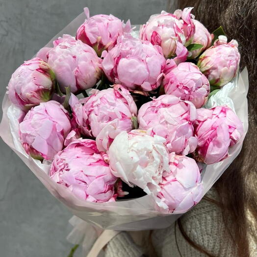 🌸Букет из сезонных ароматных пионов Сара Бернар / 15 шт / Доставка в Уфе