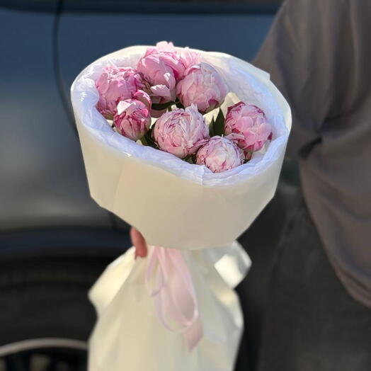 Букет из розовых пионов сорта Сара Бернар 7 шт 🌸