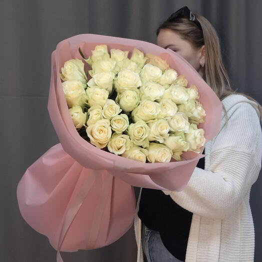 35 белых роз Кения 40см| доставка Щепкин
