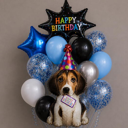 🎈 Шары с собачкой Happy Birthday