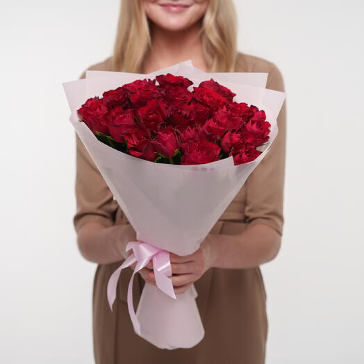 Красные розы букет 25 шт les fleur (В0002)