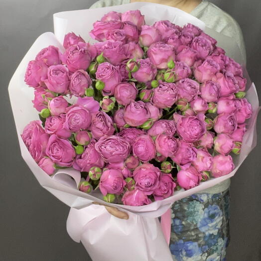 Букет "Мисти" из пионовидных роз, 19 шт , яркие - розовые 💕