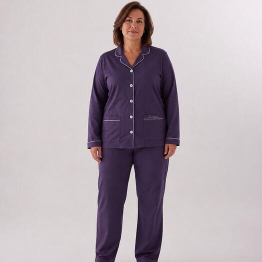 Пижама женская Plus size из сатина - цвет сливовый
