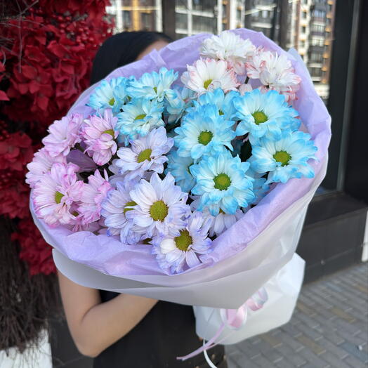 Дофаминовый букет из 5 кустовых хризантем 💜💖