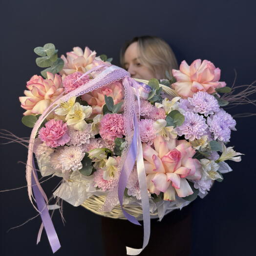Корзина 🌸«Персик и лаванда» с французской розой