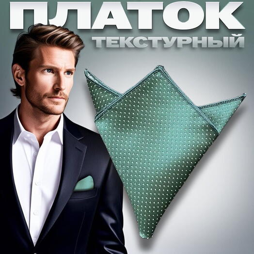 Нагрудный платок паше мужской в пиджак зеленый в горошек