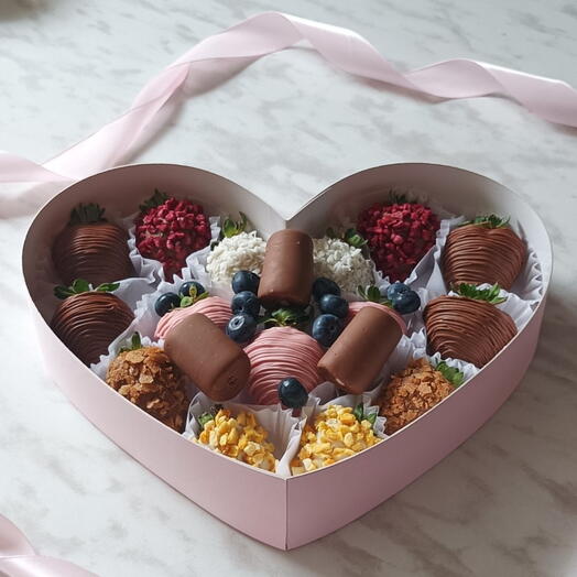 Клубника в шоколаде с маршмеллоу и голубикой сердце