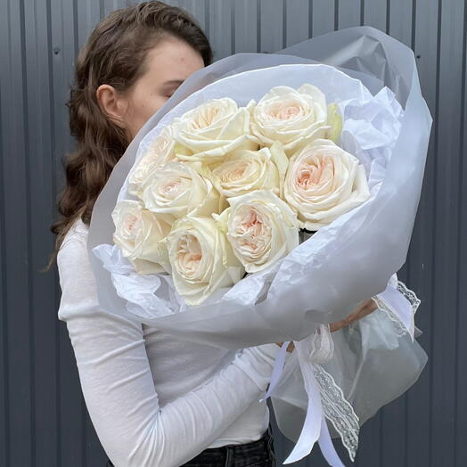 WOW букет из ароматной пионовидной белой розы охара WHITE 9 штук