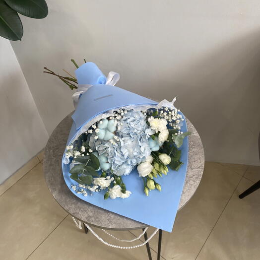 Кулёк с голубой гортензией и хлопком 🦋
