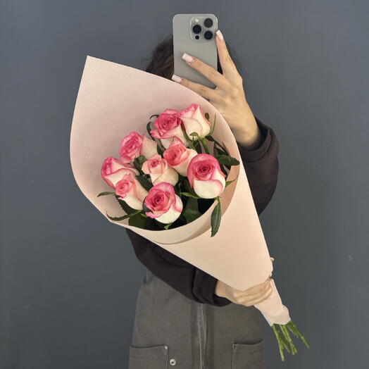 Монобукет💕 Роза Розовая Джумилия 9 шт