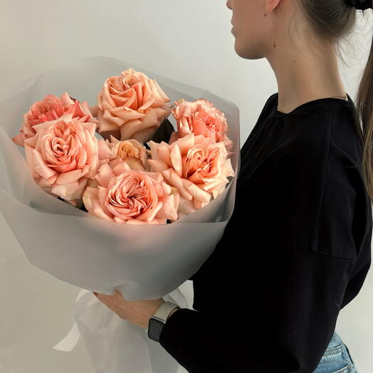 Букет персиковых французских роз, XS