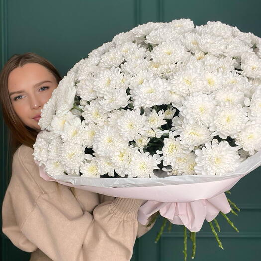 WOW букет из белоснежных кустовых хризантем 417