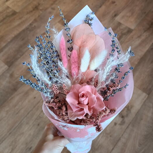 Bouquet with flowers. Rose pink
