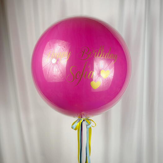 Шар гигант Баблс с надписью текстом 55см фуше пастель. Giant helium bubble balloon with inscription phycsia pastel 55cm