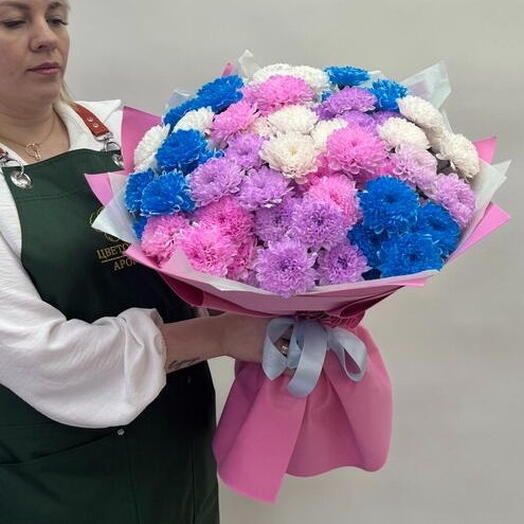 152 Букет из разноцветной Алтайской кустовой хризантемы 15 шт