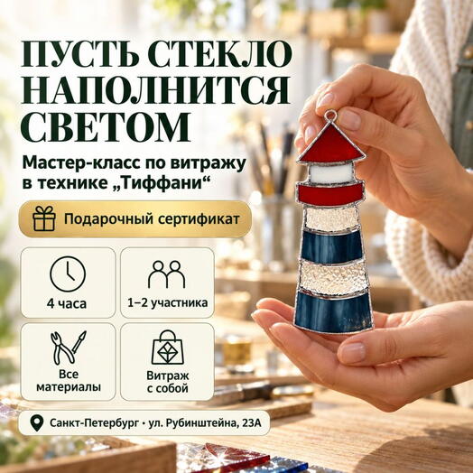 Подарочный сертификат «Мастер класс по витражу в технике "Тиффани"» (4 часа, 1 человек)