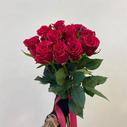 11 crimson roses with a silk ribbon