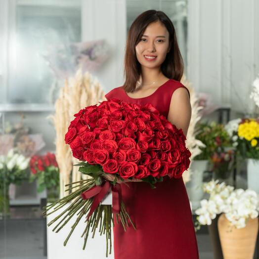 Букет из 101 красной голландской розы 60 см